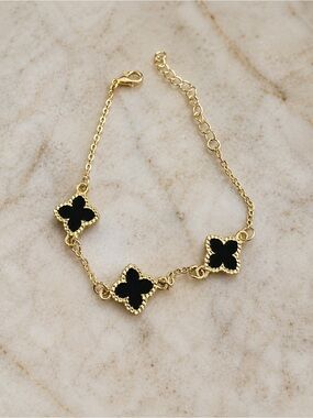Gold-Plated Black Clover Link Bracelet